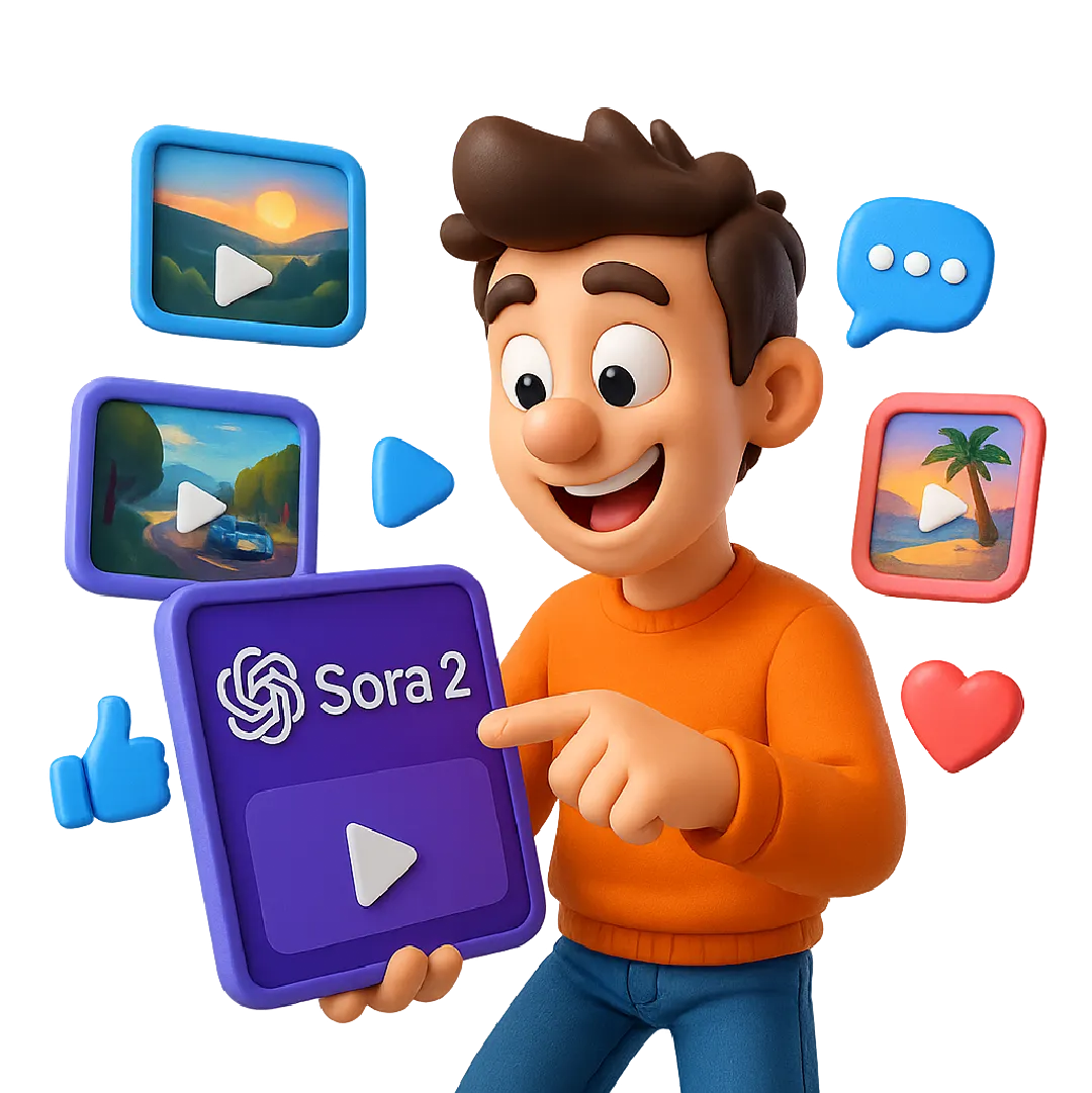 ilustración de OpenAI Sora 2 IA de texto a video con red social
