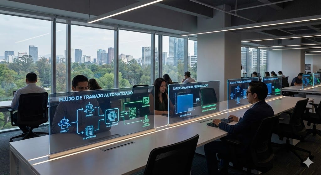 Empresas mexicanas adoptando IA para automatización operativa y marketing digital. Imagen: IA.