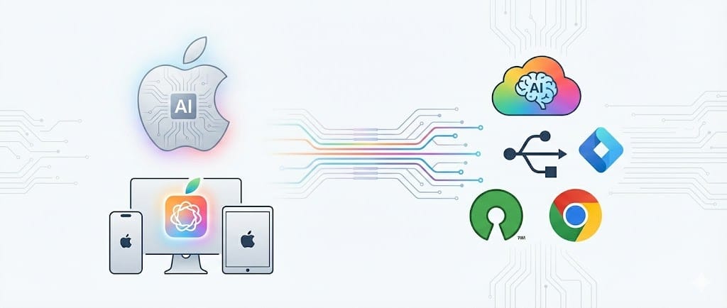Apple y soluciones independientes: IA "cross-platform" y alternativas emergentes. Imagen: IA