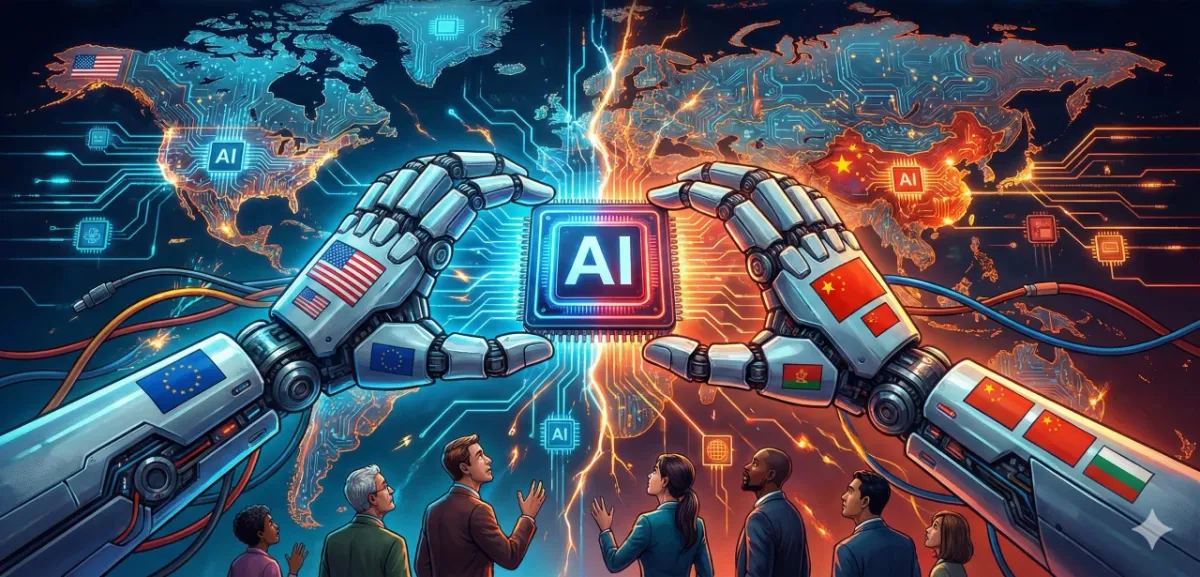 Tensión global por chips avanzados de IA entre EE. UU. y China. Imagen: IA.