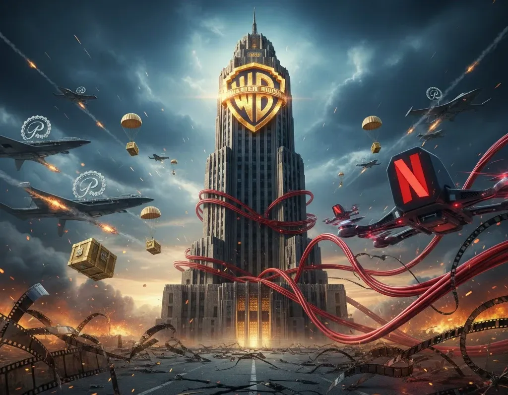 La batalla por Warner Bros escala: Paramount vuelve a la carga con movimiento estratégico y mejora su oferta. Imagen: IA.