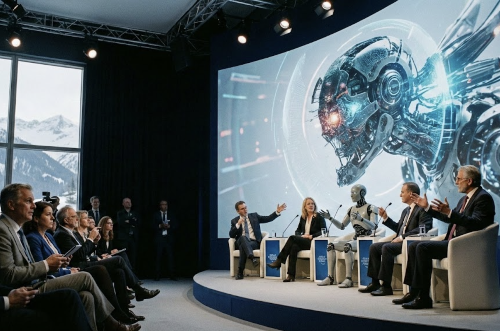 El gran debate de Davos 2026: ¿está la inteligencia artificial global a punto de superar a la humanidad?. Imagen: IA