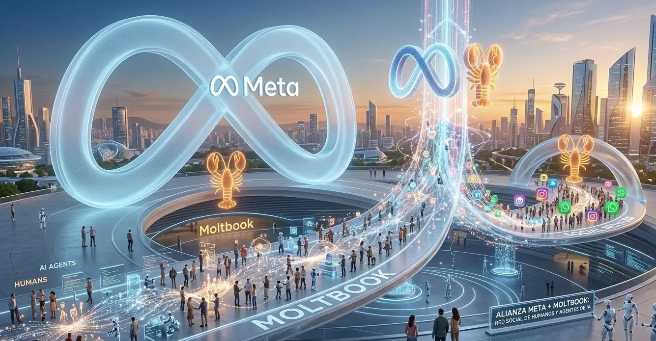 Meta compra Moltbook: la red social para agentes de IA que anticipa una nueva batalla en MadTech y AdTech. Imagen: IA.