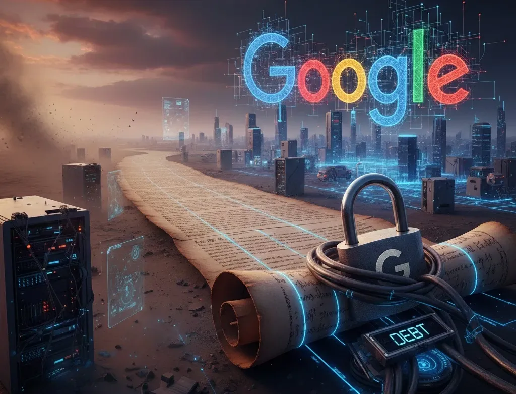 Una deuda de 100 añosGoogle se endeuda por un siglo para asegurar su dominio tecnológico. Imagen: IA.