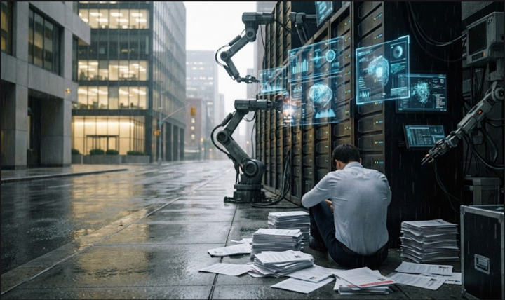 Cómo la Inteligencia Artificial está frenando la inserción laboral de los jóvenes graduados. Imagen: IA.