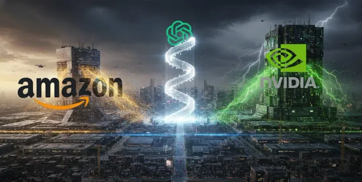 Amazon y Nvidia preparan inversiones récord mientras OpenAI roza una valuación de $850 mil millones. Imagen: IA.