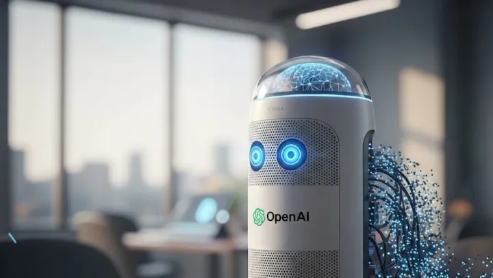 OpenAI trabaja en su primer dispositivo: Una bocina con ojos (y cerebro). Imagen: IA